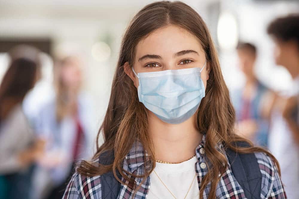 Student at school wearing a mask