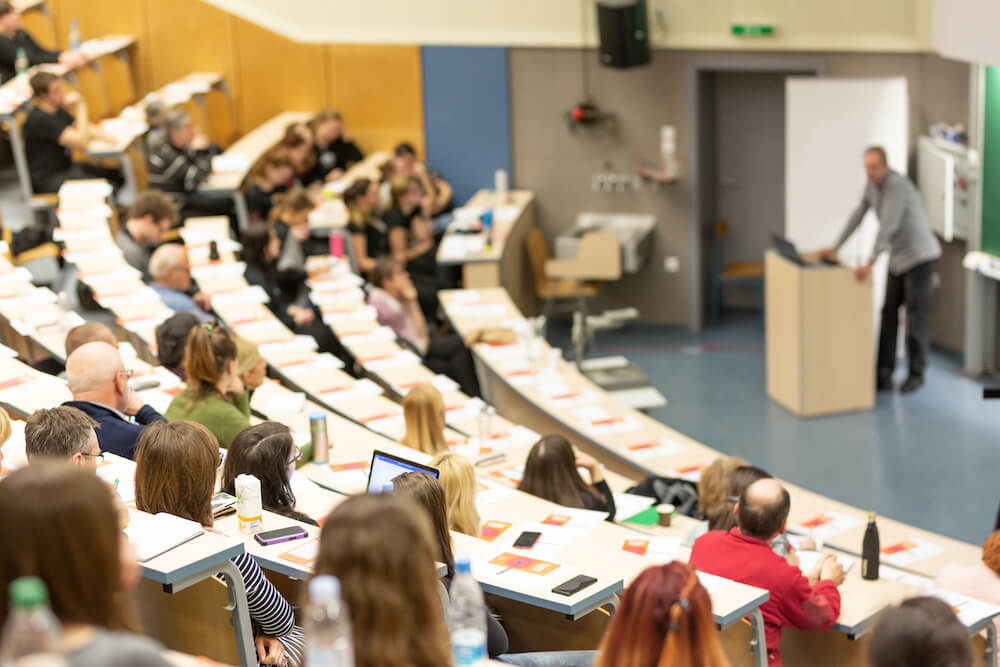 Colleges students taking a class at a top university.