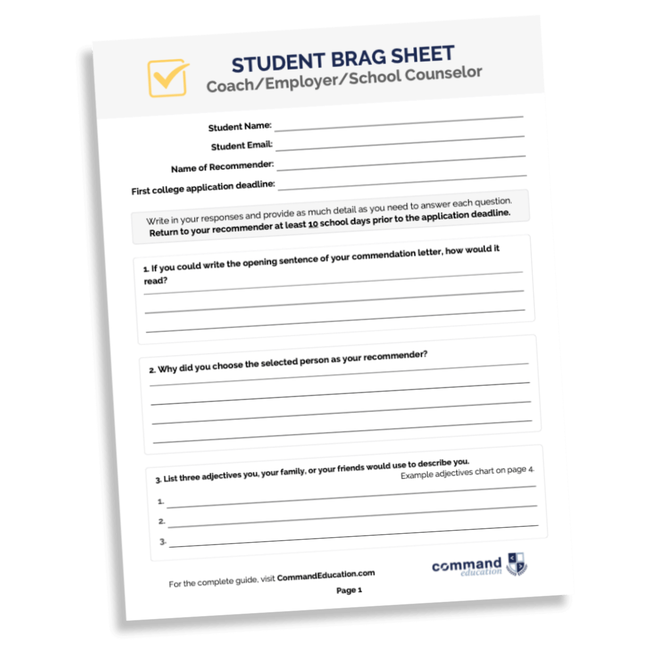 College List Planning Worksheet