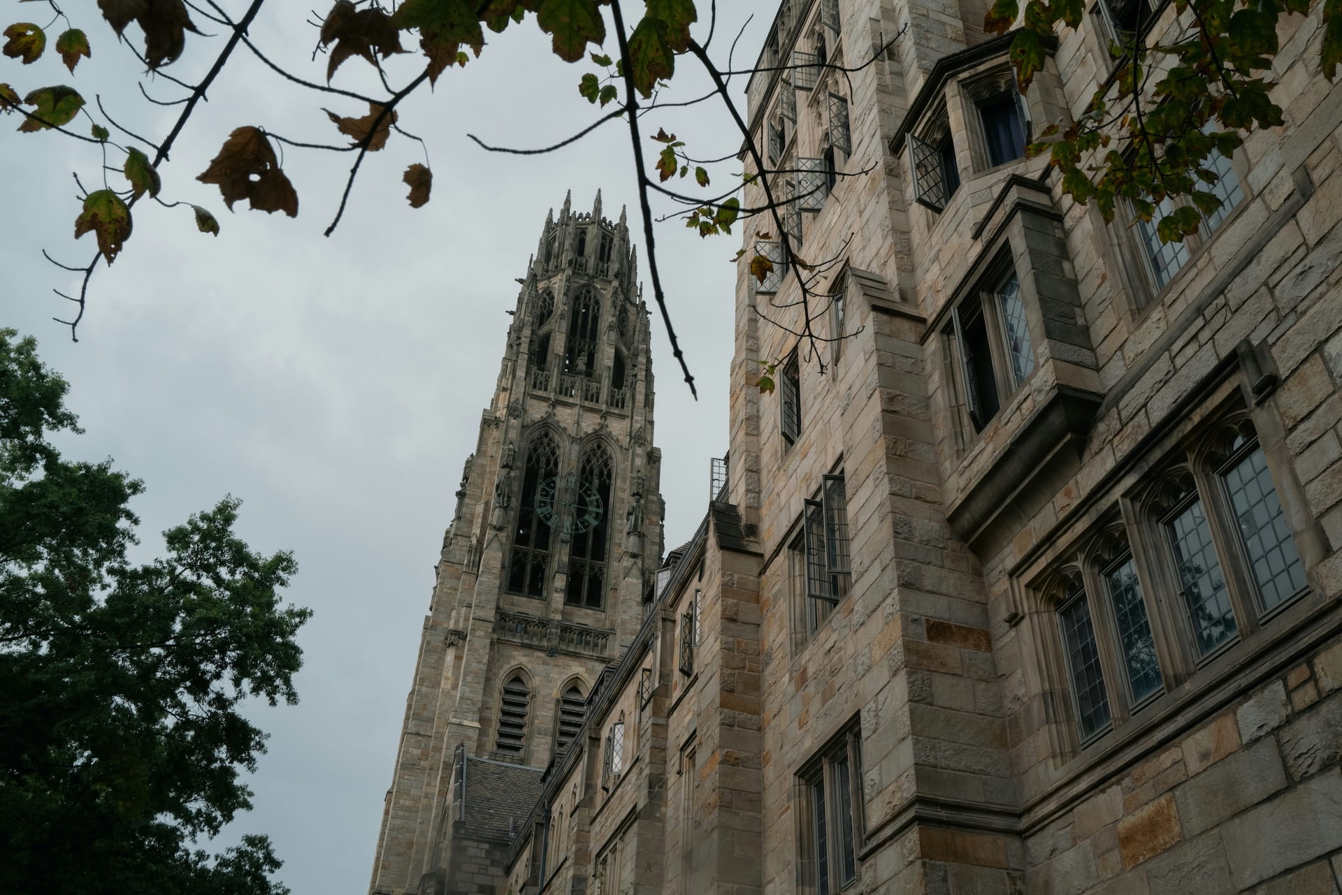 Yale University Building photo on a cloudy day.