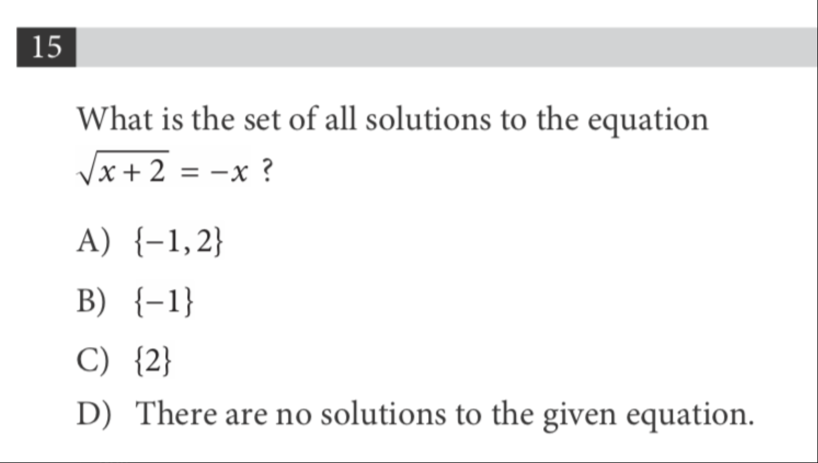 An example of a math question on the SAT or ACT using multiple choice answers